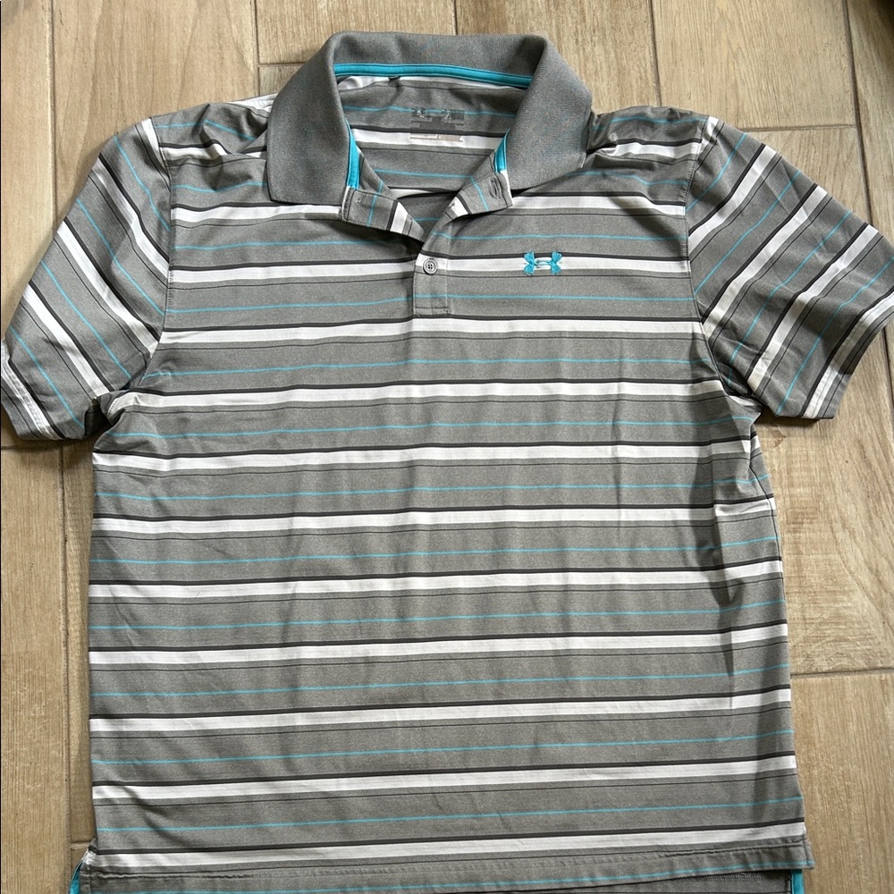 Under Armour Men's Polo Shirt with Gray and Blue Stripes